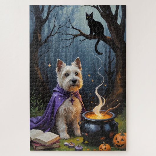 Cairn Terrier hond grillige Halloween schilderij Legpuzzel (Verticaal)