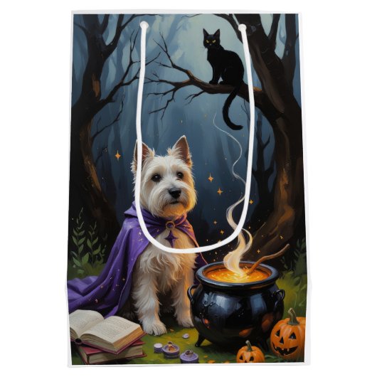 Cairn Terrier hond grillige Halloween schilderij Medium Cadeauzakje (Achterkant)
