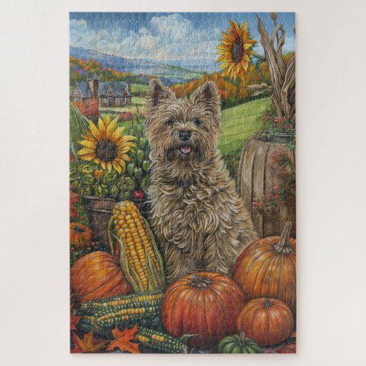 Cairn Terrier Hond Herfst Oogst Thanksgiving Legpuzzel (Verticaal)