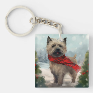 Cairn Terrier-hond in de sneeuw Kerstmis Sleutelhanger