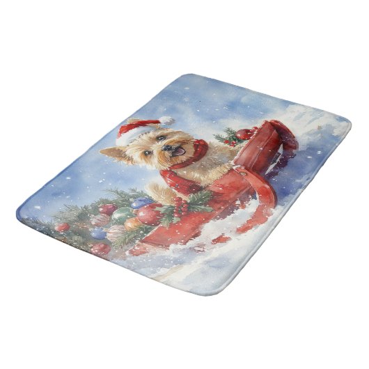 Cairn Terrier Hond in Sledge Laat het Sneeuw Kerst Badmat (Gekanteld)