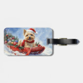 Cairn Terrier Hond in Sledge Laat het Sneeuw Kerst Bagagelabel (Achterkant horizontaal)