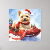 Cairn Terrier Hond in Sledge Laat het Sneeuw Kerst Canvas Afdruk (Voorkant)