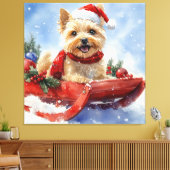 Cairn Terrier Hond in Sledge Laat het Sneeuw Kerst Canvas Afdruk (Insitu (Woonkamer))