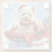 Cairn Terrier Hond in Sledge Laat het Sneeuw Kerst Glazen Onderzetter (Achterkant)