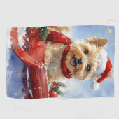 Cairn Terrier Hond in Sledge Laat het Sneeuw Kerst Golfhanddoek (Horizontaal)
