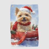 Cairn Terrier Hond in Sledge Laat het Sneeuw Kerst Golfhanddoek (Voorkant)