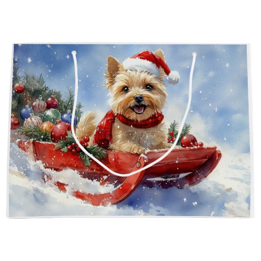 Cairn Terrier Hond in Sledge Laat het Sneeuw Kerst Groot Cadeauzakje (Voorkant)