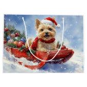 Cairn Terrier Hond in Sledge Laat het Sneeuw Kerst Groot Cadeauzakje (Achterkant)
