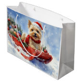 Cairn Terrier Hond in Sledge Laat het Sneeuw Kerst Groot Cadeauzakje (Achterkant Gekanteld)