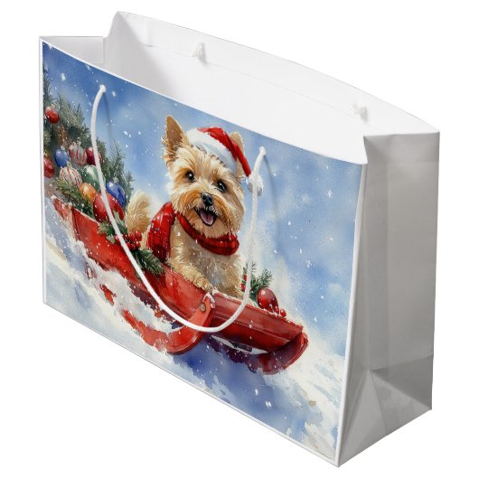 Cairn Terrier Hond in Sledge Laat het Sneeuw Kerst Groot Cadeauzakje (Achterkant Gekanteld)
