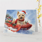 Cairn Terrier Hond in Sledge Laat het Sneeuw Kerst Kaart (Gele Bloem)