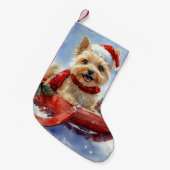 Cairn Terrier Hond in Sledge Laat het Sneeuw Kerst Kleine Kerstsok (Voorkant (Hangend))