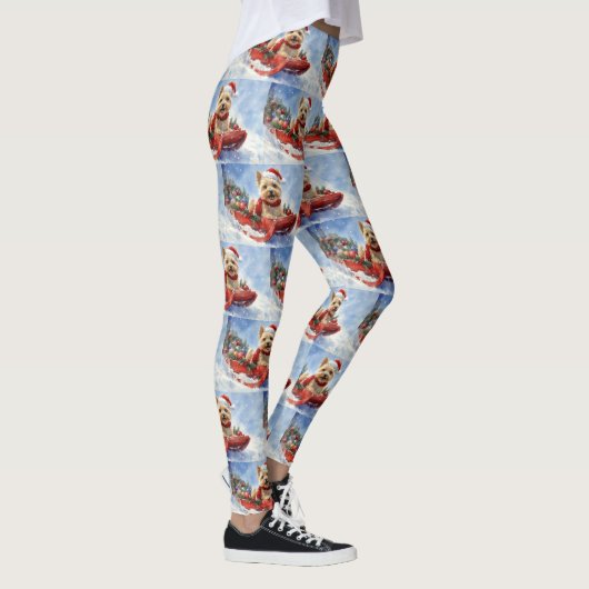 Cairn Terrier Hond in Sledge Laat het Sneeuw Kerst Leggings (Rechts)