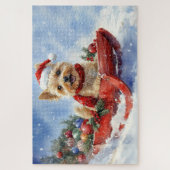 Cairn Terrier Hond in Sledge Laat het Sneeuw Kerst Legpuzzel (Verticaal)