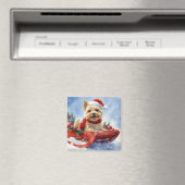 Cairn Terrier Hond in Sledge Laat het Sneeuw Kerst Magneet (Insitu (Vaatwasser))