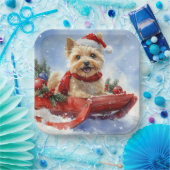 Cairn Terrier Hond in Sledge Laat het Sneeuw Kerst Papieren Bordje (Feest)