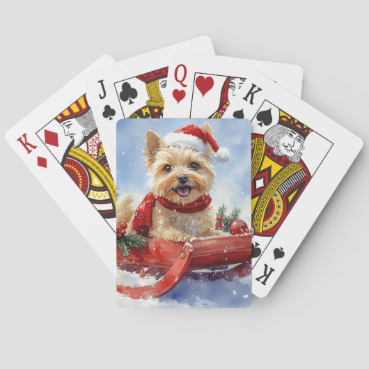 Cairn Terrier Hond in Sledge Laat het Sneeuw Kerst Pokerkaarten (Achterkant)