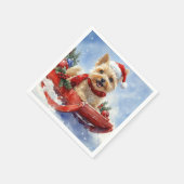 Cairn Terrier Hond in Sledge Laat het Sneeuw Kerst Servet (Hoek)