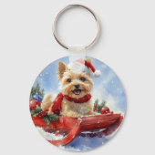 Cairn Terrier Hond in Sledge Laat het Sneeuw Kerst Sleutelhanger (Voorkant)
