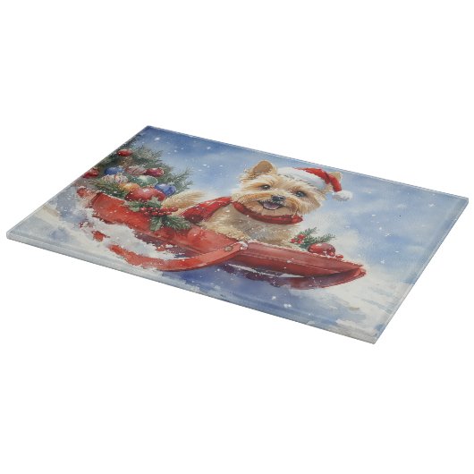 Cairn Terrier Hond in Sledge Laat het Sneeuw Kerst Snijplank (Hoek)