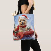 Cairn Terrier Hond in Sledge Laat het Sneeuw Kerst Tote Bag (Dichtbij)