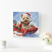 Cairn Terrier Hond in Sledge Laat het Sneeuw Kerst Vierkante Klok (Huis)
