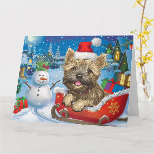 Cairn Terrier Hond in Sleigh Sneeuw Kerstmis Kaart