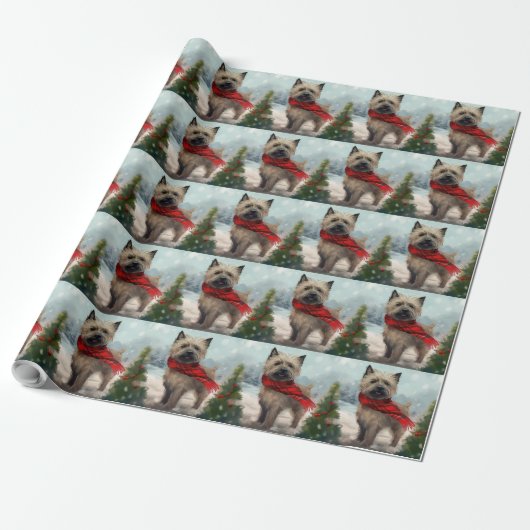 Cairn Terrier Hond in Sneeuw Kerstmis Cadeaupapier (Uitgerold)