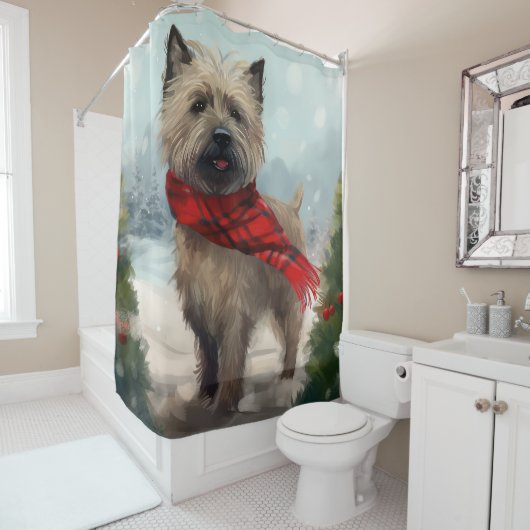 Cairn Terrier Hond in Sneeuw Kerstmis Douchegordijn (In situ)