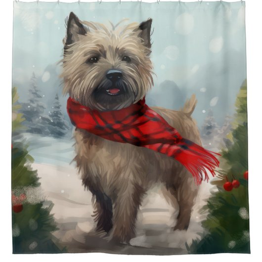 Cairn Terrier Hond in Sneeuw Kerstmis Douchegordijn (Voorkant)