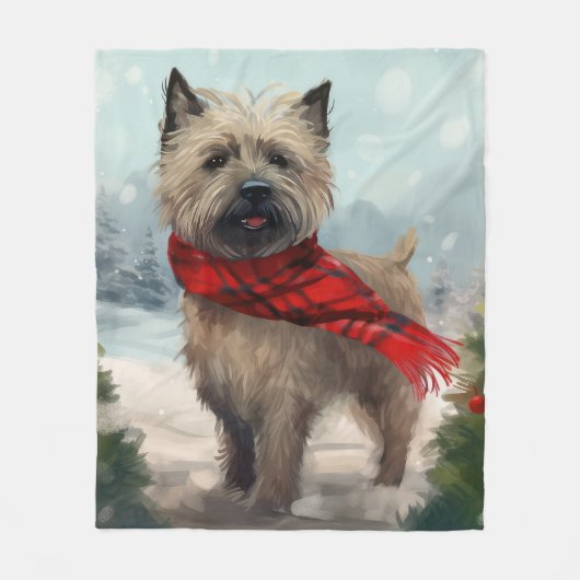 Cairn Terrier Hond in Sneeuw Kerstmis Fleece Deken (Voorkant)