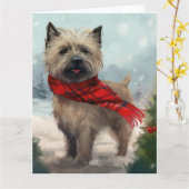 Cairn Terrier Hond in Sneeuw Kerstmis Kaart (Gele Bloem)