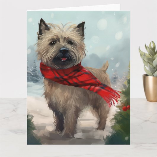 Cairn Terrier Hond in Sneeuw Kerstmis Kaart (Kleine Plant)
