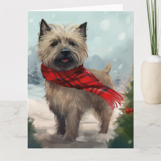 Cairn Terrier Hond in Sneeuw Kerstmis Kaart (Voorkant)