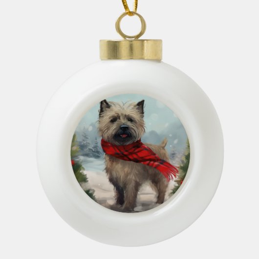 Cairn Terrier Hond in Sneeuw Kerstmis Keramische Bal Ornament (Voorkant)