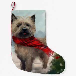 Cairn Terrier Hond in Sneeuw Kerstmis Kleine Kerstsok