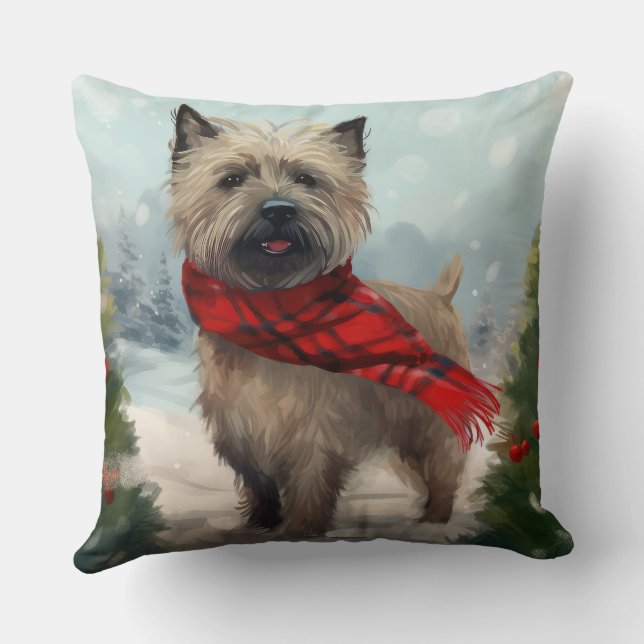 Cairn Terrier Hond in Sneeuw Kerstmis Kussen (Achterkant)