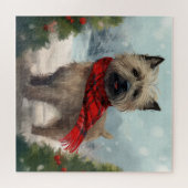 Cairn Terrier Hond in Sneeuw Kerstmis Legpuzzel (Horizontaal)