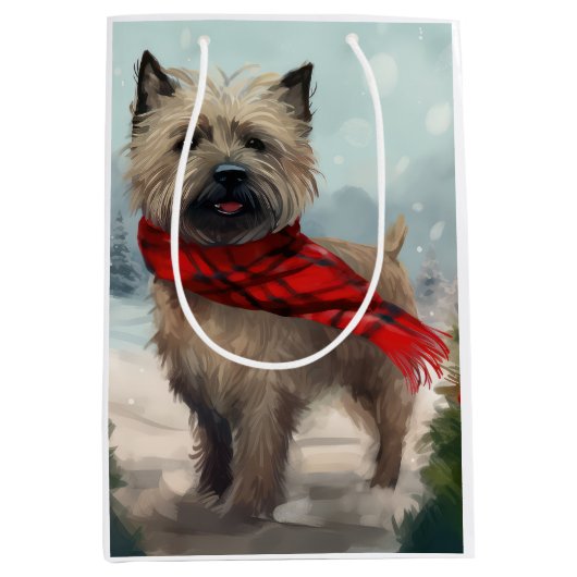 Cairn Terrier Hond in Sneeuw Kerstmis Medium Cadeauzakje (Voorkant)