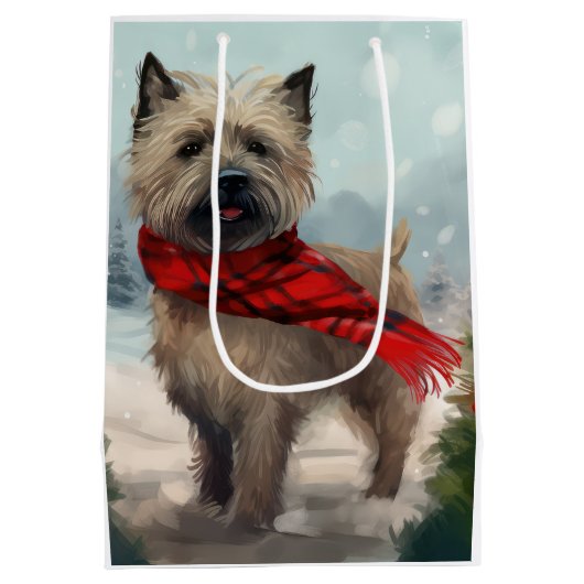 Cairn Terrier Hond in Sneeuw Kerstmis Medium Cadeauzakje (Achterkant)