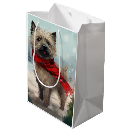 Cairn Terrier Hond in Sneeuw Kerstmis Medium Cadeauzakje (Achterkant Gekanteld)