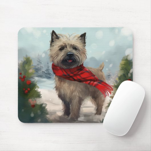 Cairn Terrier Hond in Sneeuw Kerstmis Muismat (Met muis)