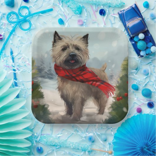 Cairn Terrier Hond in Sneeuw Kerstmis Papieren Bordje (Feest)