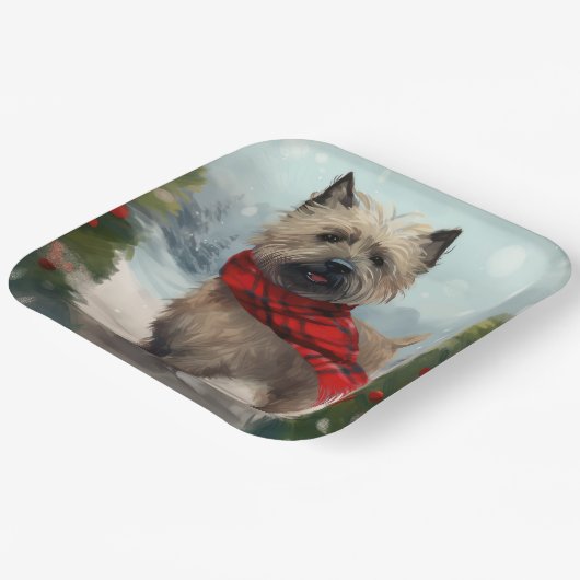 Cairn Terrier Hond in Sneeuw Kerstmis Papieren Bordje (Gebogen)
