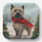 Cairn Terrier Hond in Sneeuw Kerstmis Papieren Bordje (Voorkant)