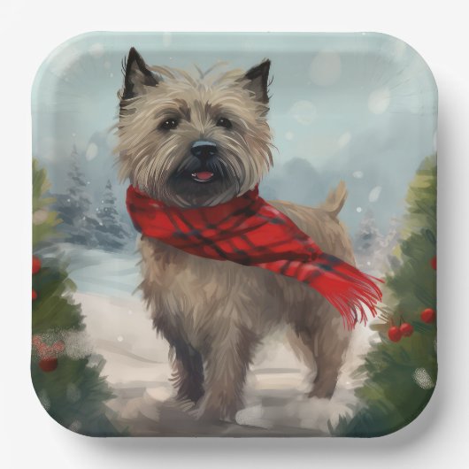 Cairn Terrier Hond in Sneeuw Kerstmis Papieren Bordje (Voorkant)