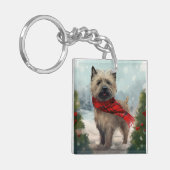Cairn Terrier Hond in Sneeuw Kerstmis Sleutelhanger (Voorkant Links)