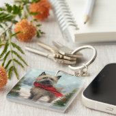 Cairn Terrier Hond in Sneeuw Kerstmis Sleutelhanger (Voorkant Rechts)