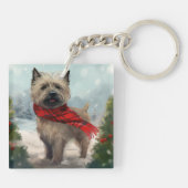 Cairn Terrier Hond in Sneeuw Kerstmis Sleutelhanger (Achterkant)
